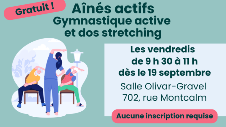 Aînés actifs - Gymnastique active et dos stretching est de retour pour la session Automne 2025