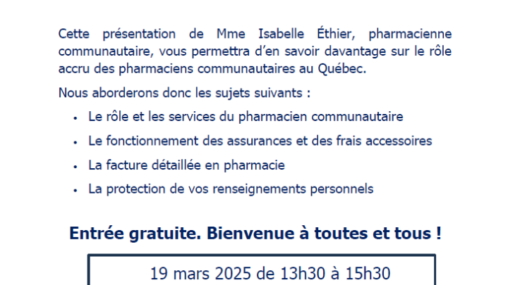 L'AQDR Richelieu-Yamaska vous invite à une info-rencontre le 19 mars prochain !