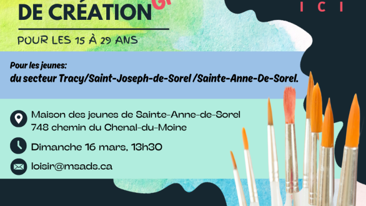 Atelier de création pour les jeunes de 15 à 29 ans