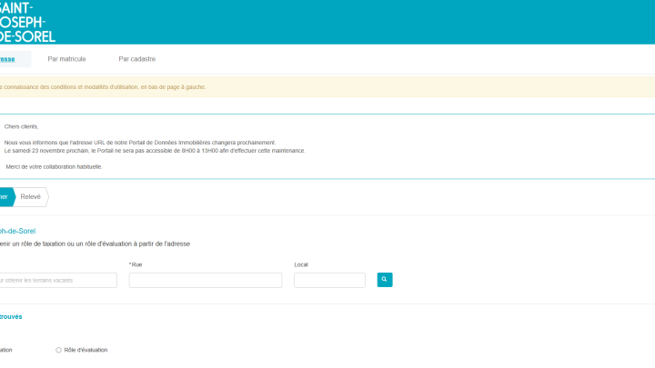 Maintenance du portail de consultation (évaluation foncière et taxation)