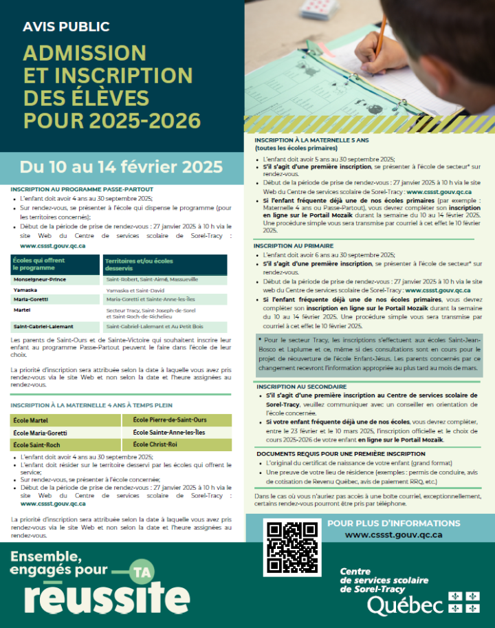 Période d'inscription prolongée - École Martel