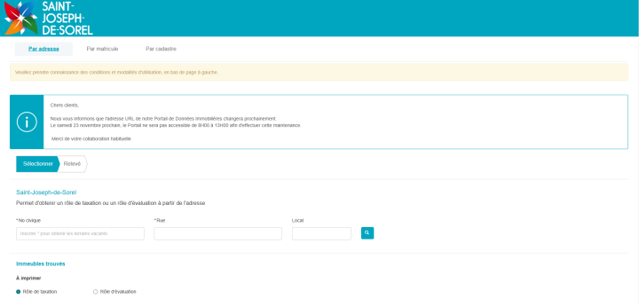 Maintenance du portail de consultation (évaluation foncière et taxation)
